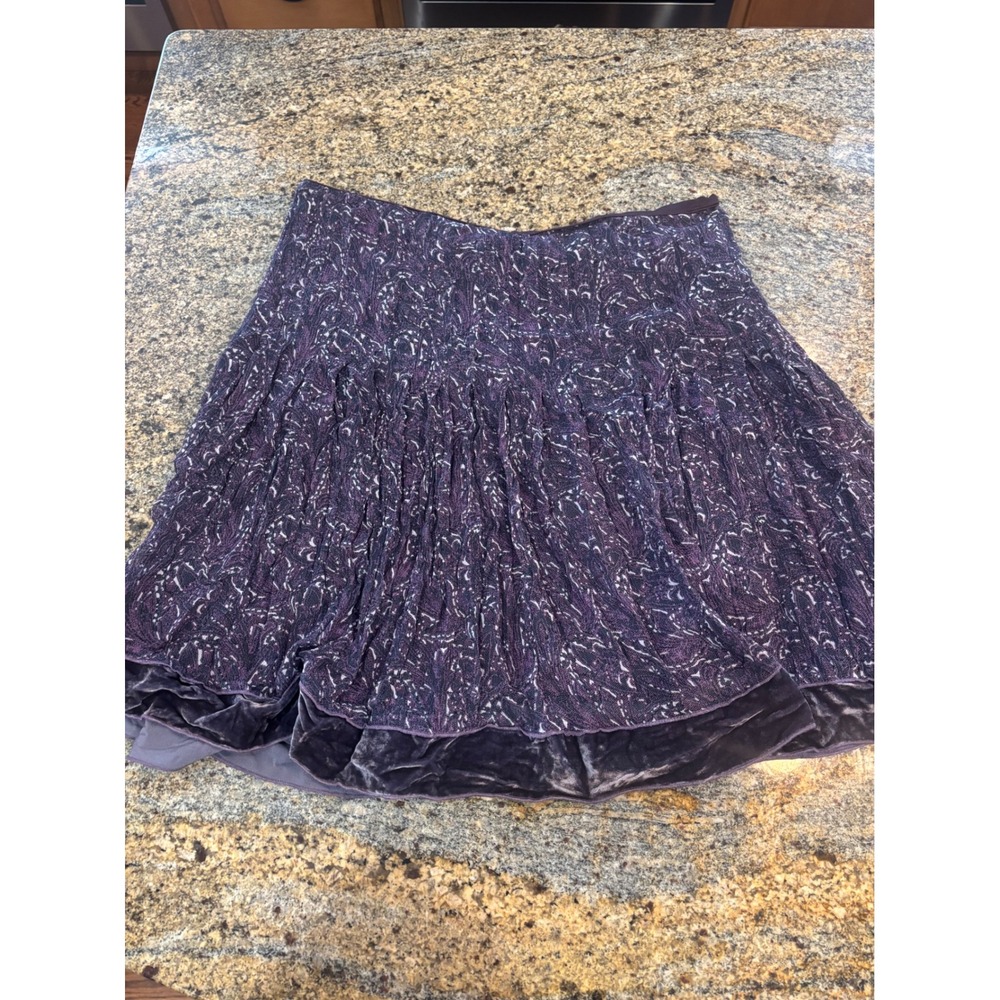 Y2K Gianni‎ Bini Purple Velvet Trim Pleated Silk Skirt Women's Size 10